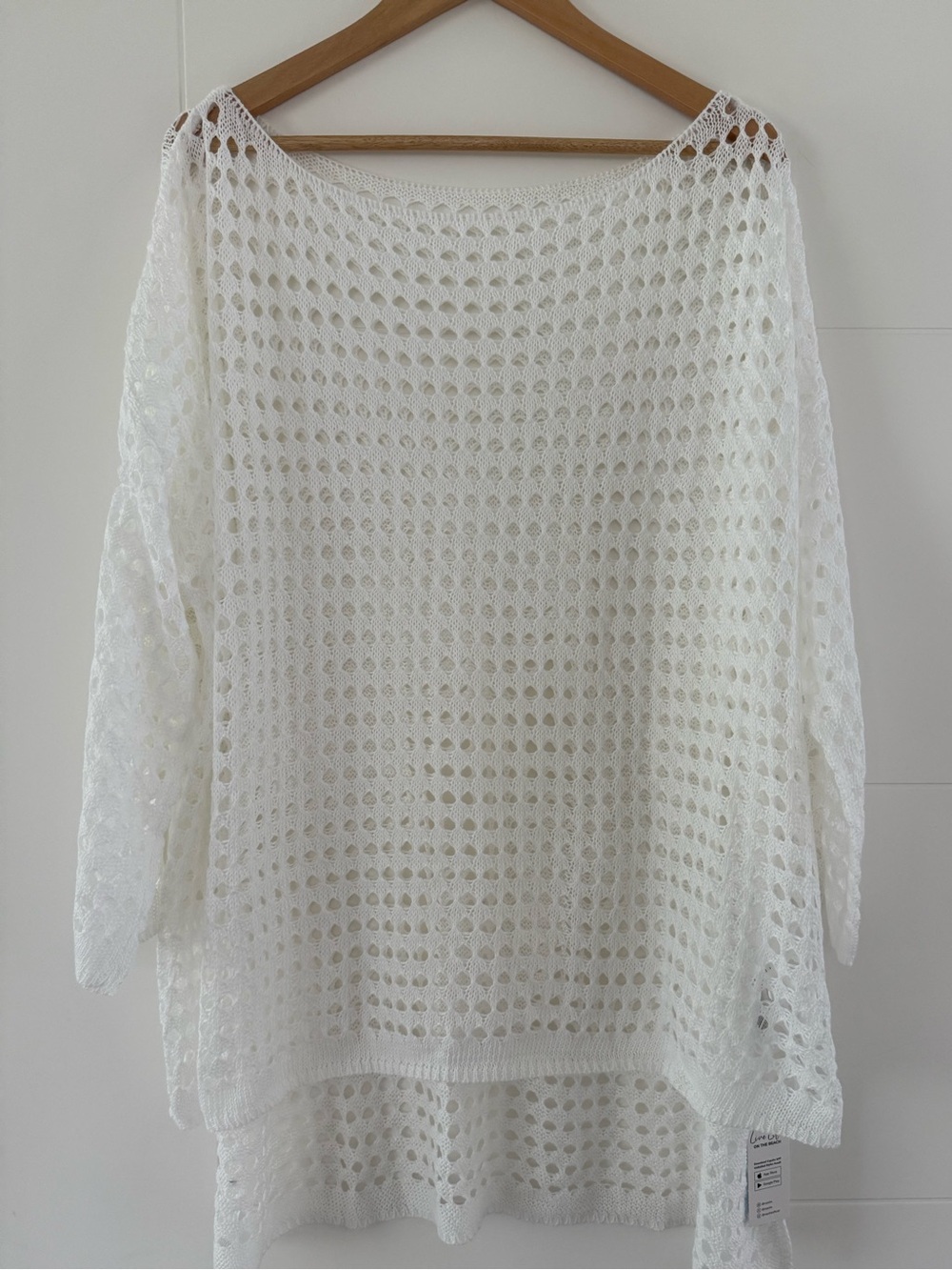 BNWT Cupshe White Crochet Oversized Cover Up, size small.